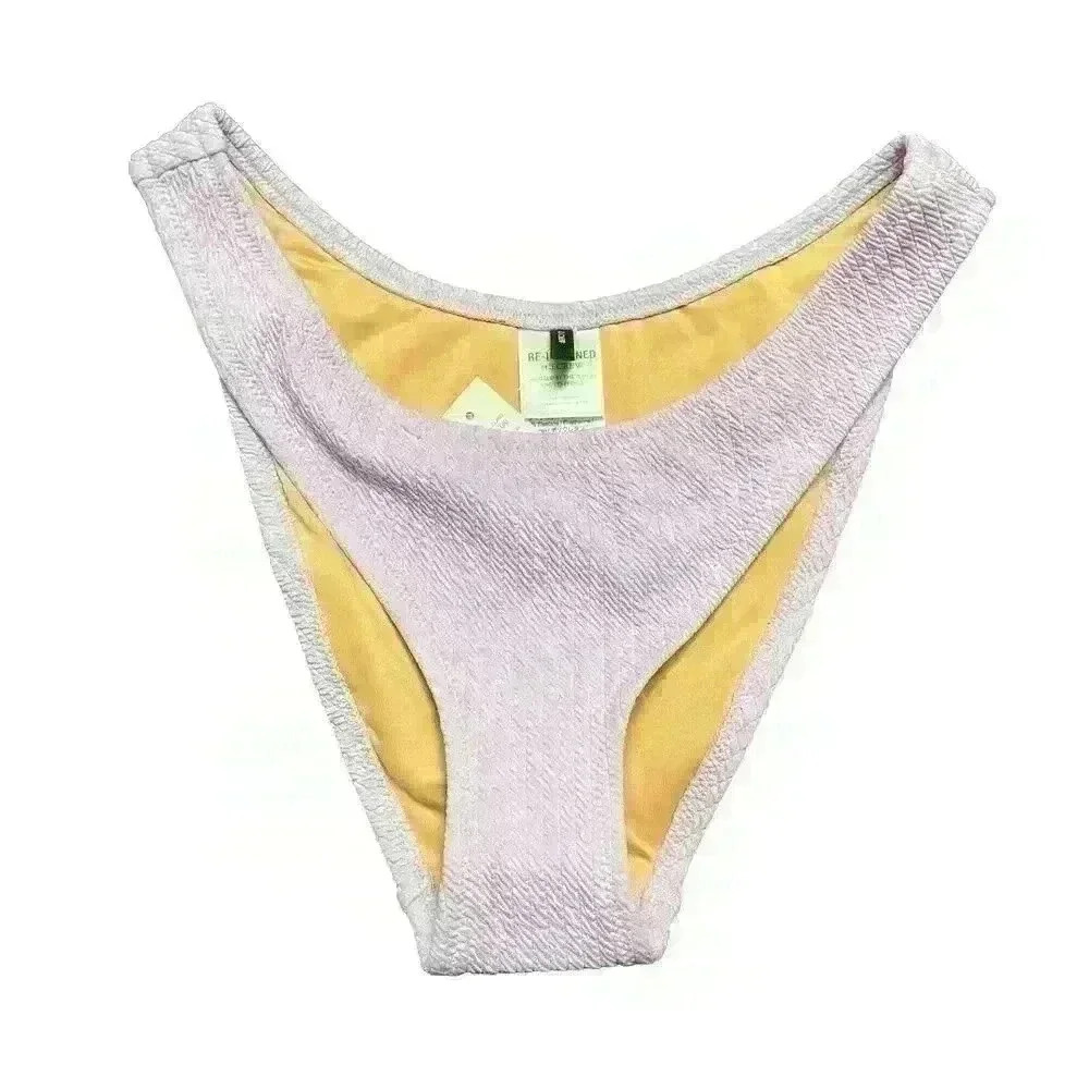 J.CREW Textured Curved-Waist Cheeky Bikini Bottom High Cut Lavender Size Small